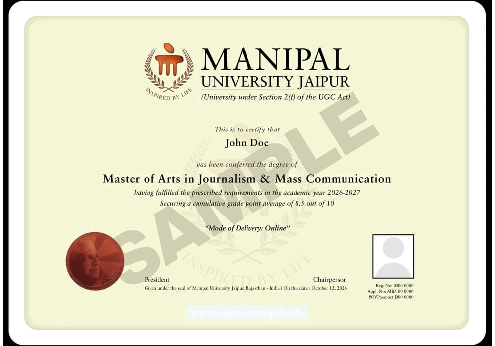 Online MA JMC sample degree certificate
