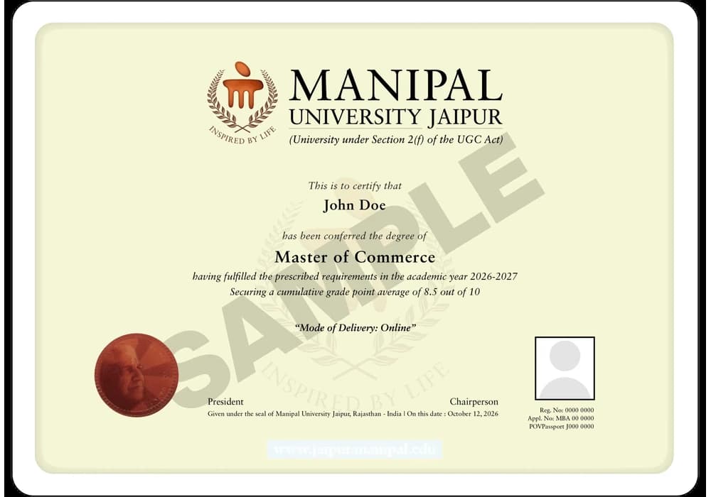 Online M.Com sample degree certificate