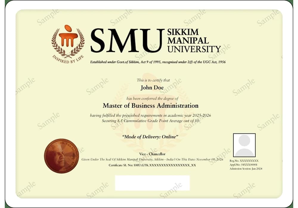 Online MBA sample degree certificate